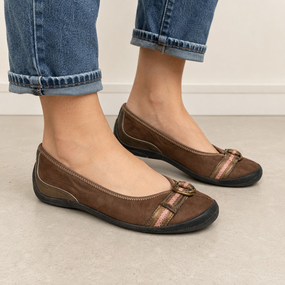 Privo By Clarks Women’s 9.5M Brown Leather Ballet Flats Pink Strap 77311